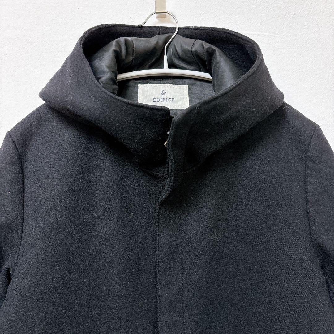 エディフィス◆ウールコート(M)黒 フード付き 上品 大人カジュアル キレカジ
