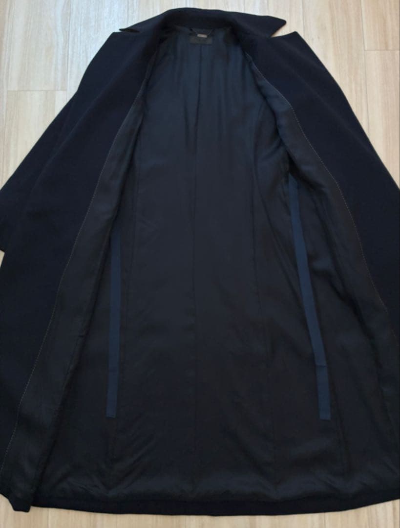 美品ICBアイシービー カシミア100%ガウンコート着丈116cmネイビー