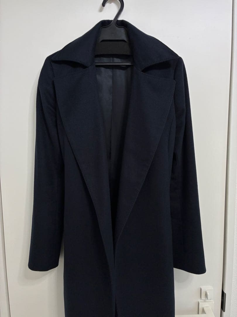 美品ICBアイシービー カシミア100%ガウンコート着丈116cmネイビー