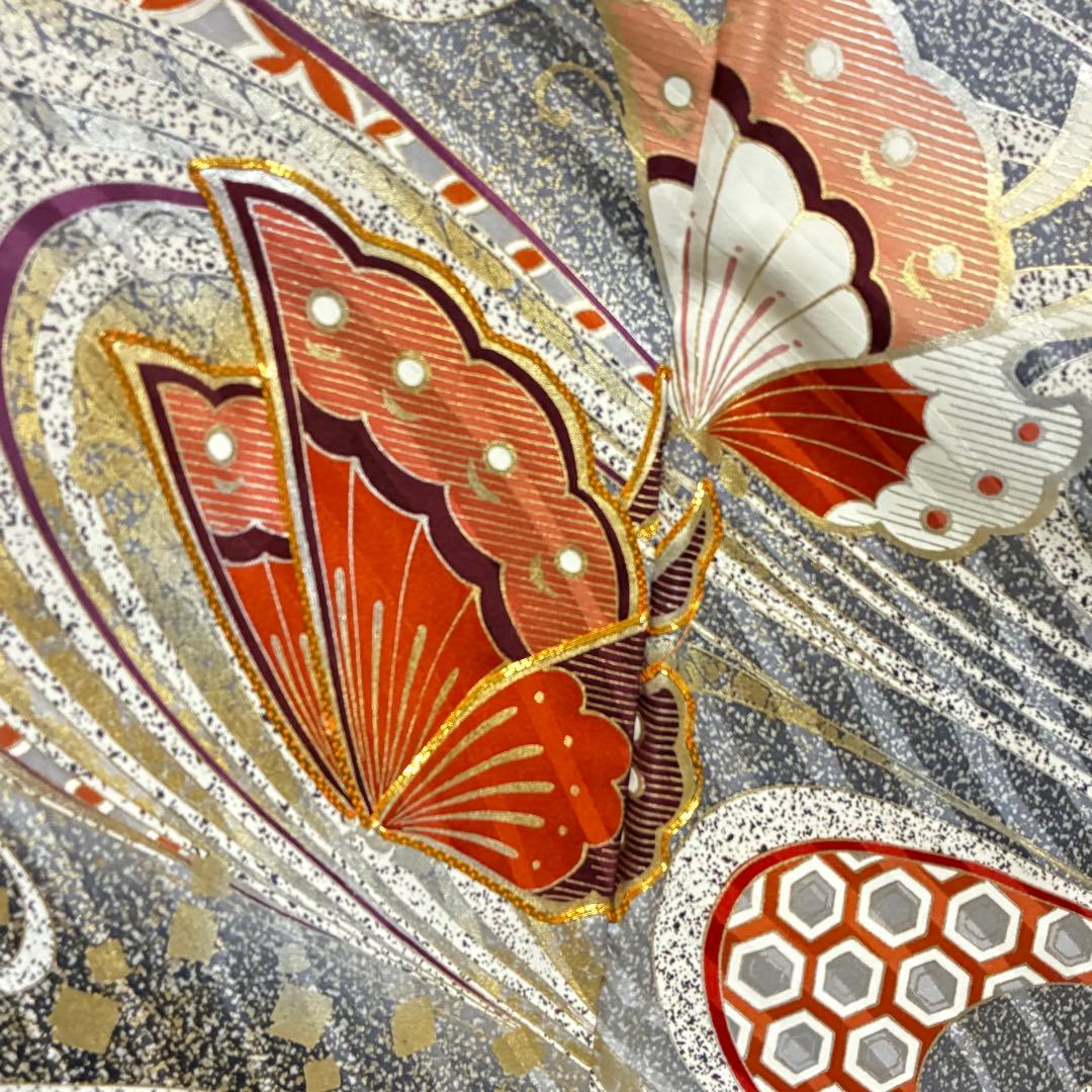 D34 振袖 やまと誂製 蝶々 流水 金駒刺繍 正絹 着物 袷 極美品
