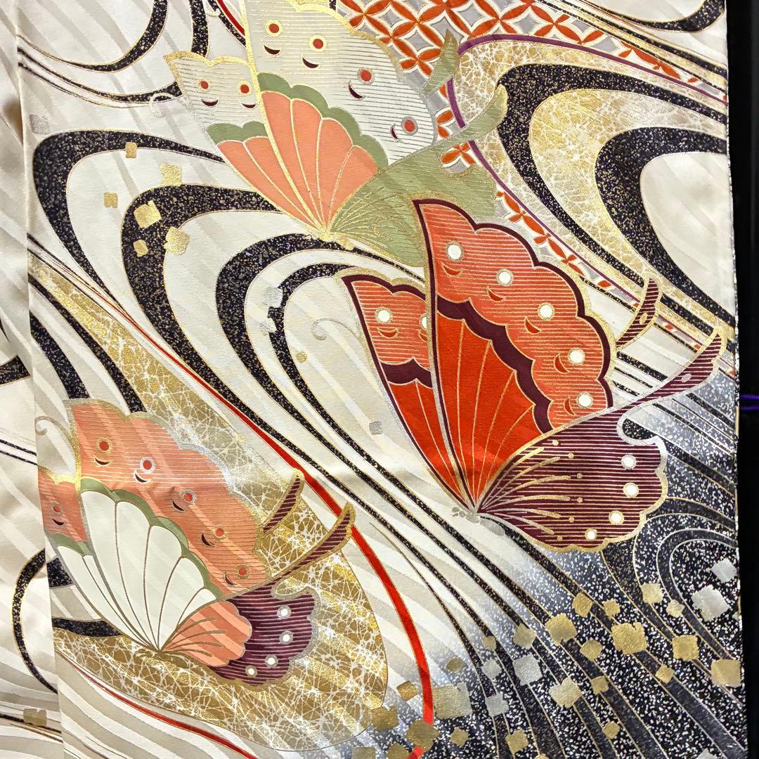 D34 振袖 やまと誂製 蝶々 流水 金駒刺繍 正絹 着物 袷 極美品