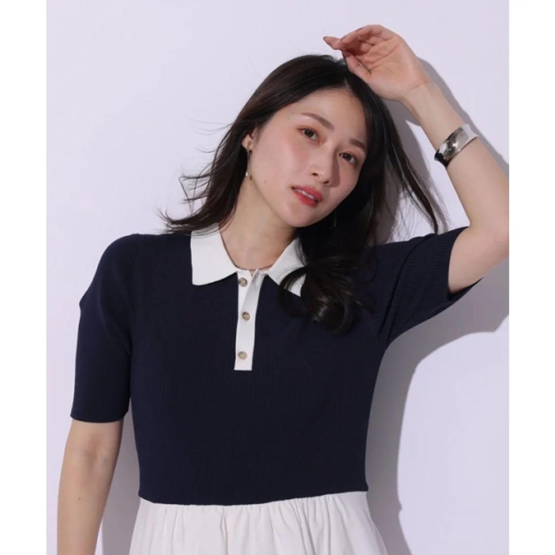 【新品未使用】アプワイザーリッシェ　襟ドッキングニットワンピース　ネイビー　S