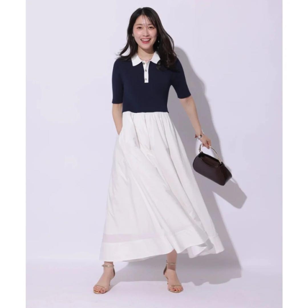 【新品未使用】アプワイザーリッシェ　襟ドッキングニットワンピース　ネイビー　S