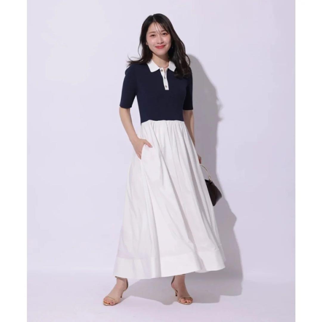 【新品未使用】アプワイザーリッシェ　襟ドッキングニットワンピース　ネイビー　S