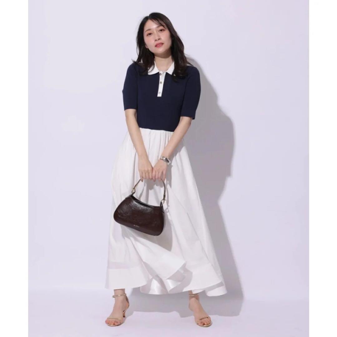 【新品未使用】アプワイザーリッシェ　襟ドッキングニットワンピース　ネイビー　S