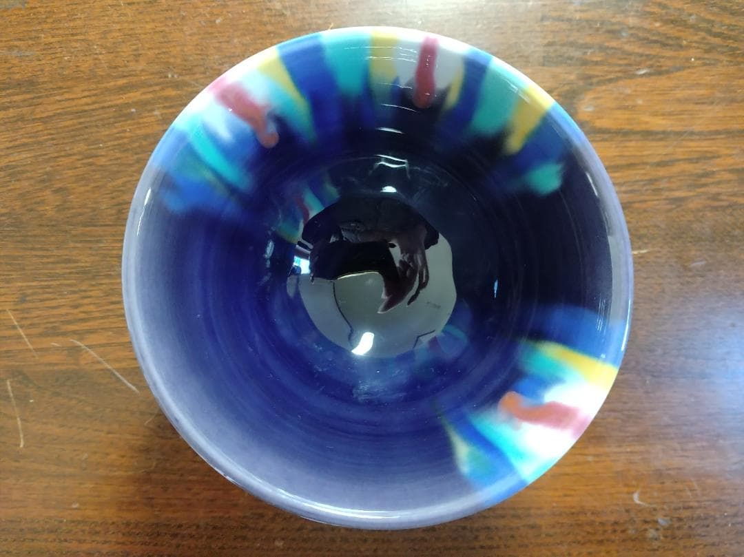 人間国宝 三代徳田八十吉 耀彩いっぷく碗 共箱 九谷焼 磁器茶碗 湯呑み 湯呑