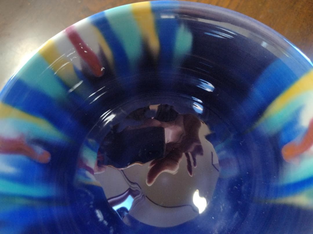 人間国宝 三代徳田八十吉 耀彩いっぷく碗 共箱 九谷焼 磁器茶碗 湯呑み 湯呑