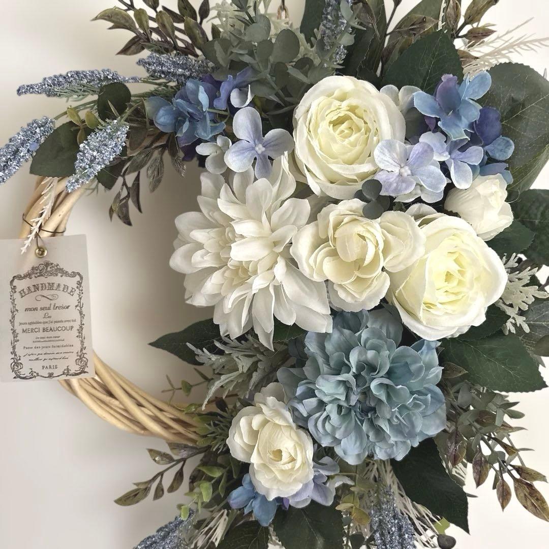 まゆ＊フラワーリース＊　玄関リース　ダリアとローズのナチュラルリース