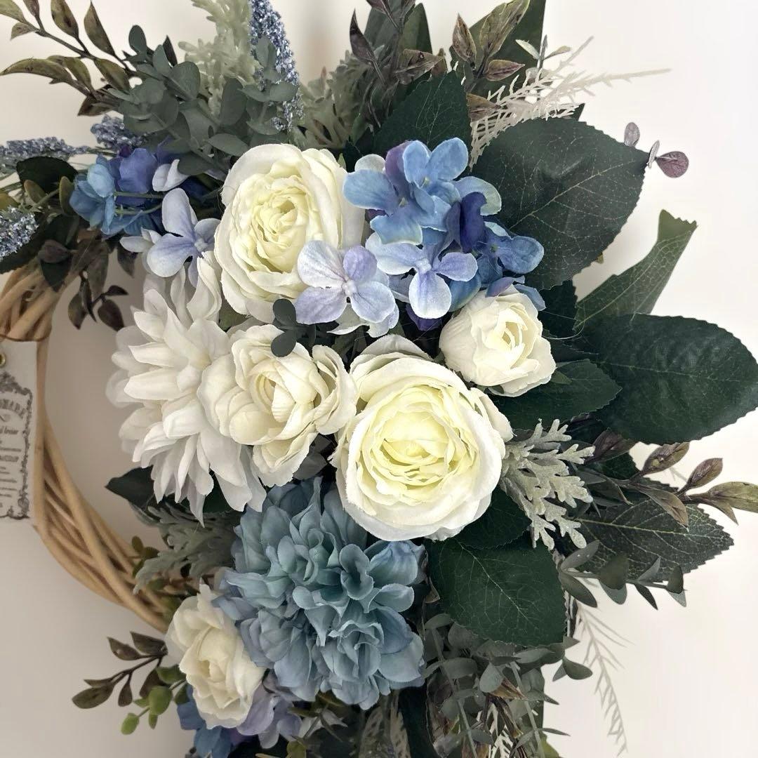 まゆ＊フラワーリース＊　玄関リース　ダリアとローズのナチュラルリース