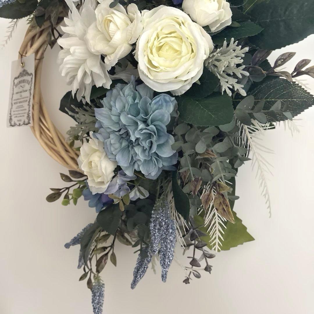 まゆ＊フラワーリース＊　玄関リース　ダリアとローズのナチュラルリース