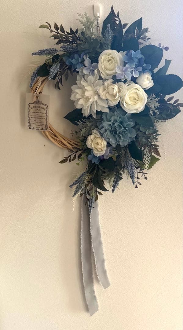 まゆ＊フラワーリース＊　玄関リース　ダリアとローズのナチュラルリース
