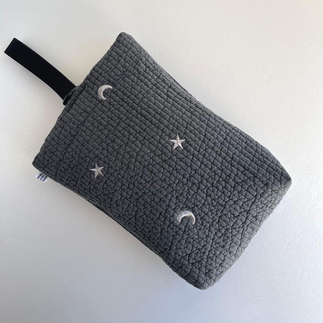 taka様　ヌビ　刺繍月星/ダークグレー　レッスンバック　上履き入れ　体操着袋