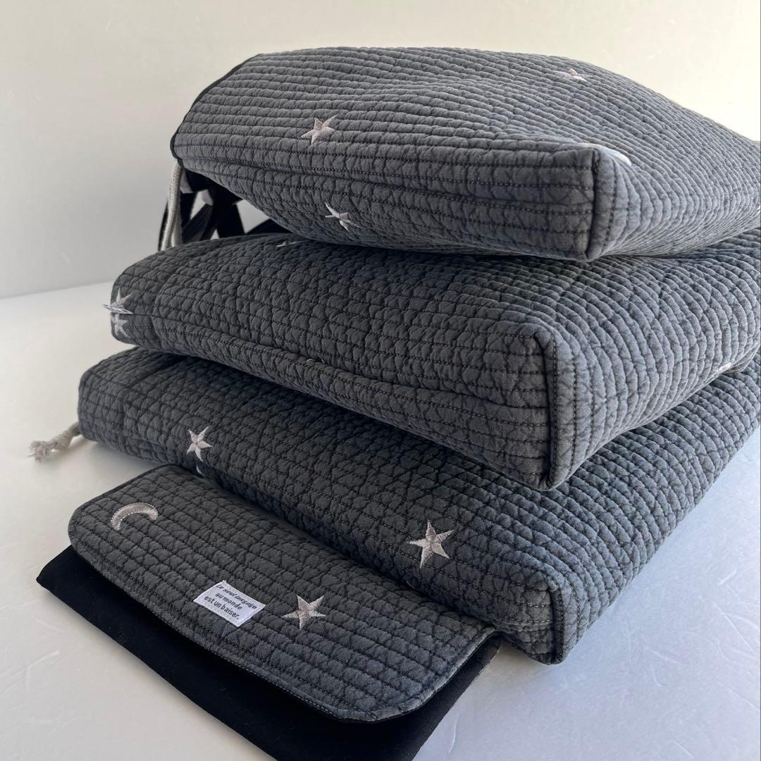 taka様　ヌビ　刺繍月星/ダークグレー　レッスンバック　上履き入れ　体操着袋