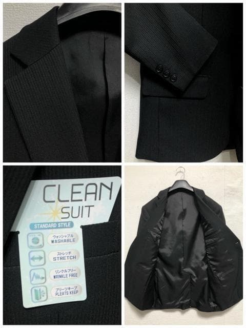 新品☆メンズ身長170ウエスト86黒系セットアップお仕事フォーマル☆b380