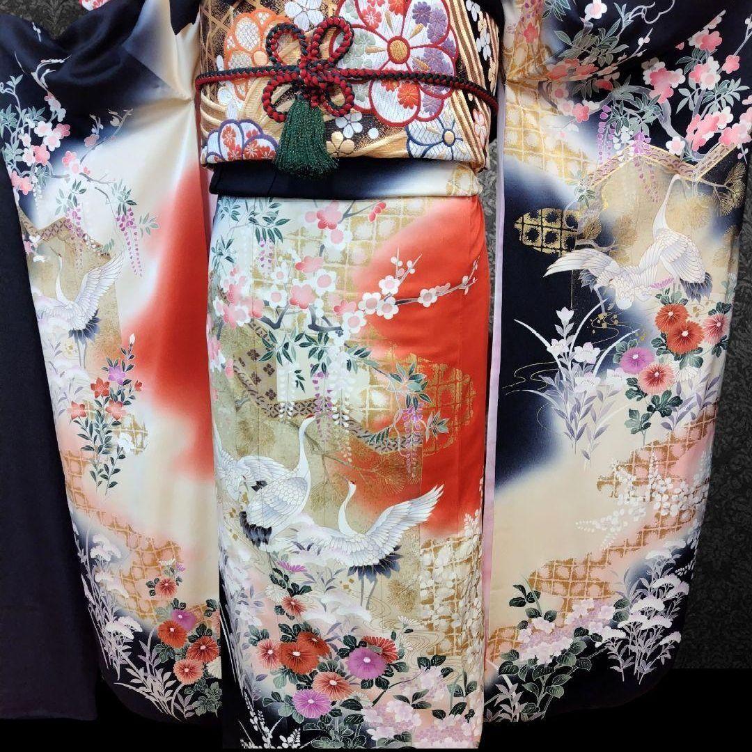 最終価格☆振袖フルセット(6点)・古典柄・金彩加工・舞鶴・胴裏正絹・正絹