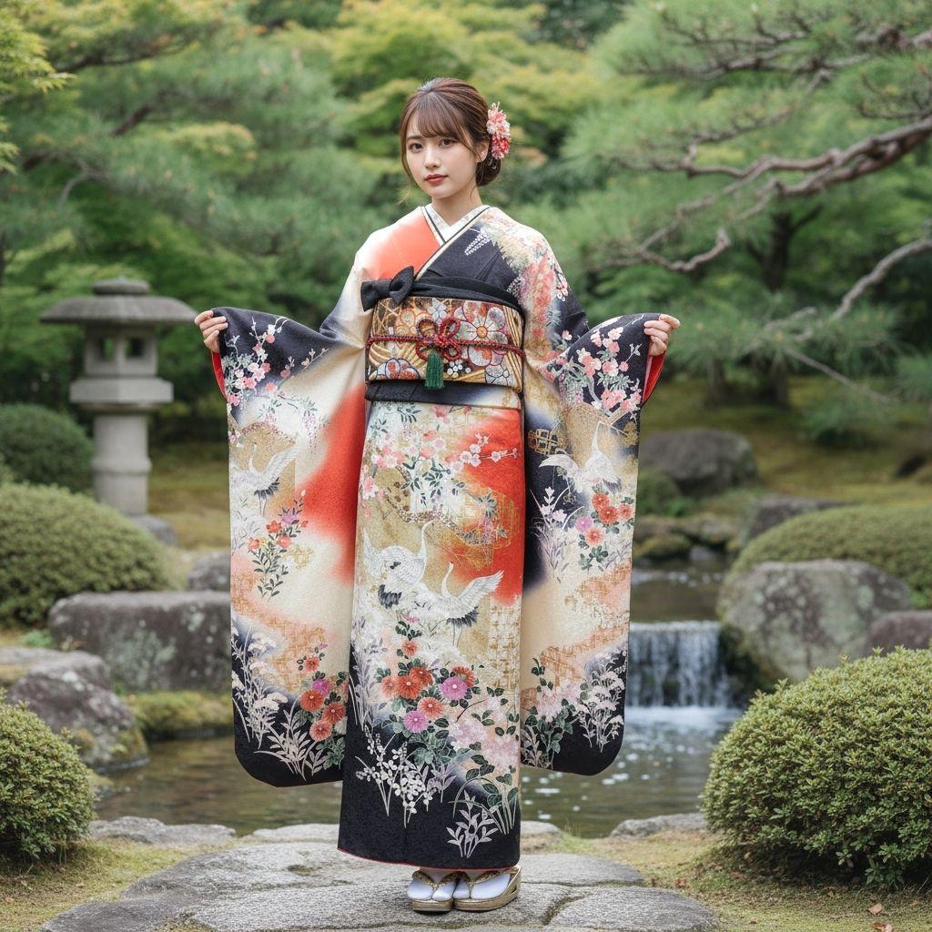 最終価格☆振袖フルセット(6点)・古典柄・金彩加工・舞鶴・胴裏正絹・正絹