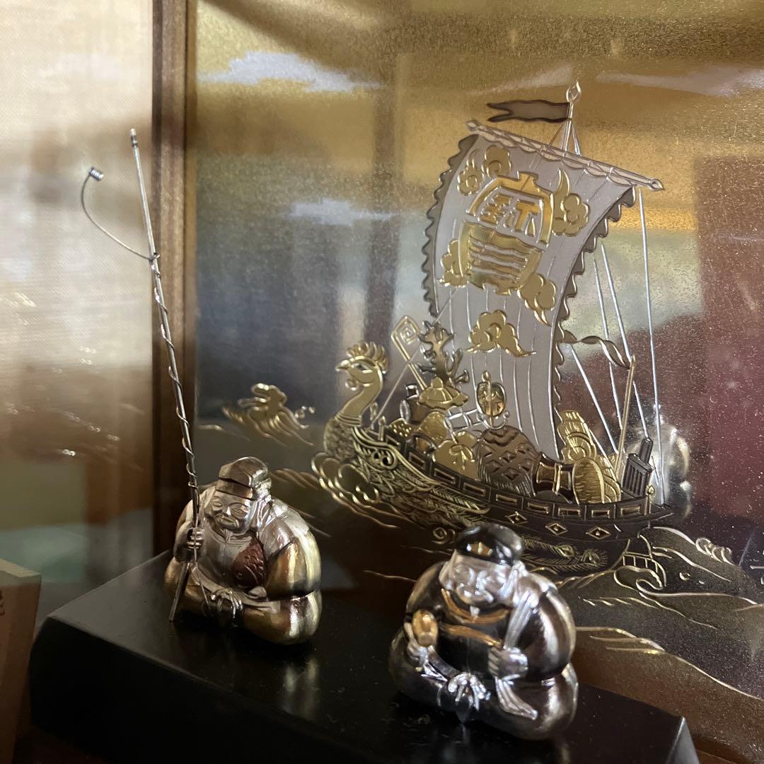 武比古作　純銀　恵比寿天　大黒天 宝船　置物　飾り物　縁起物　刻印有り