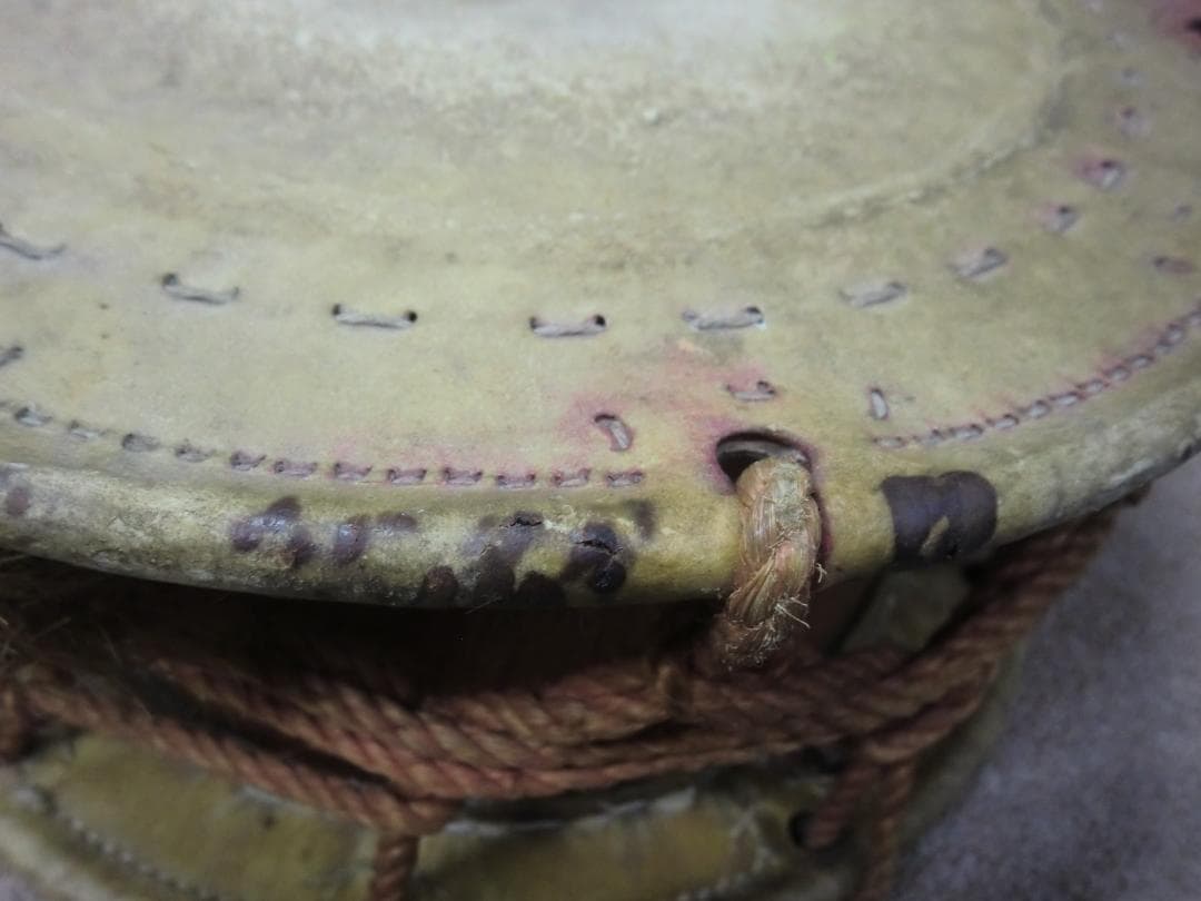 【中古品】締太鼓 面:約35cm 胴長:約15cm　バチ付き 田中太鼓店制作