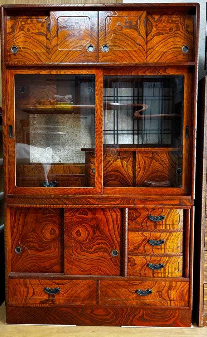 Grace です/昭和レトロ　欅調 茶箪笥／飾り棚