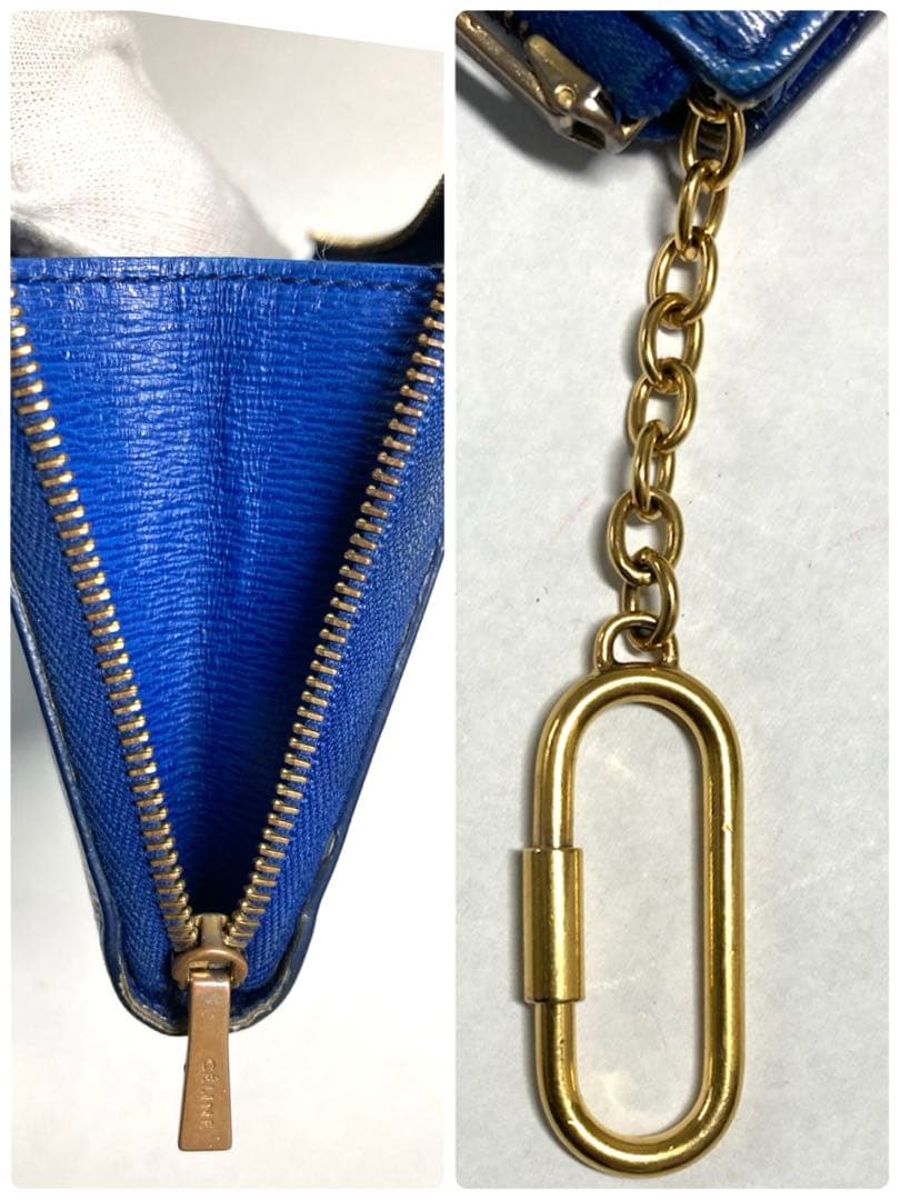 セリーヌ　レザー　キーリング付き　L字ファスナー ケース　財布　ブルー系