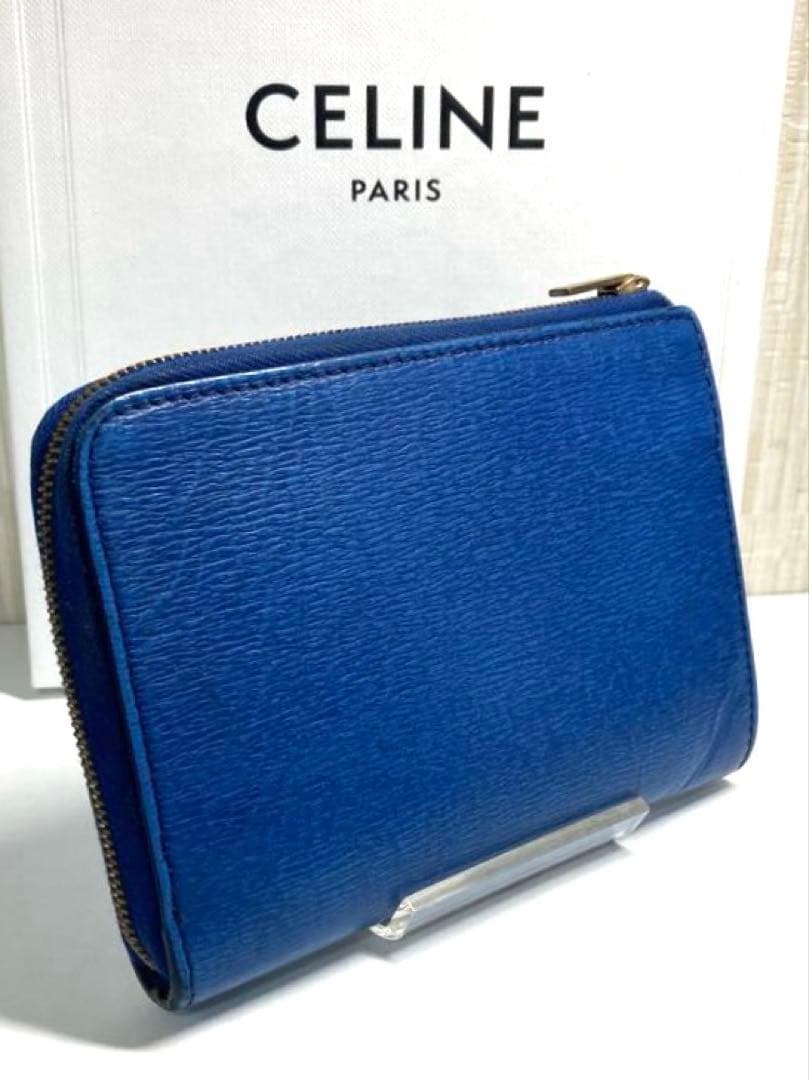 セリーヌ　レザー　キーリング付き　L字ファスナー ケース　財布　ブルー系