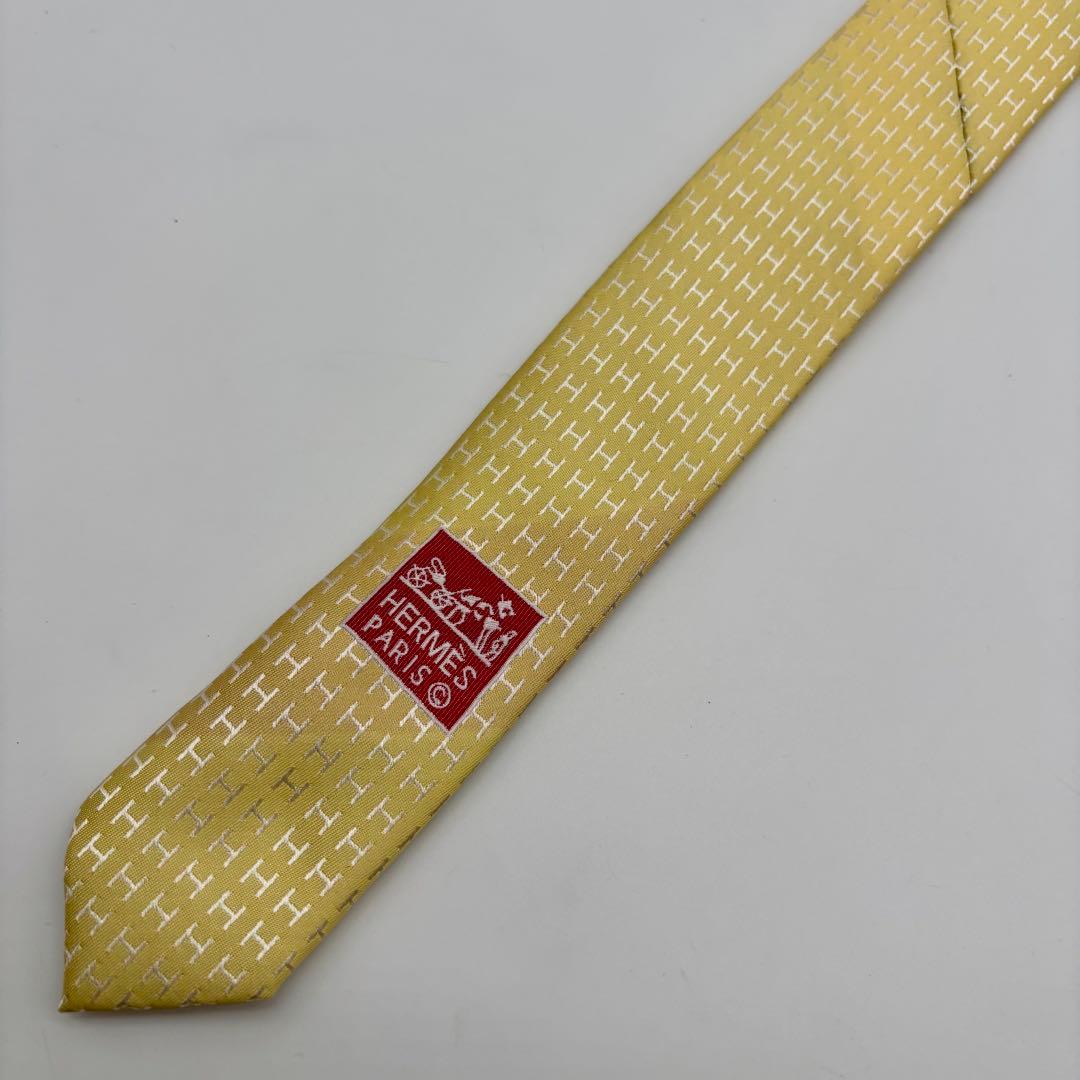 極美品✨ HERMES ネクタイ ファソネ H柄 ジャガード 総柄 イエロー 黄