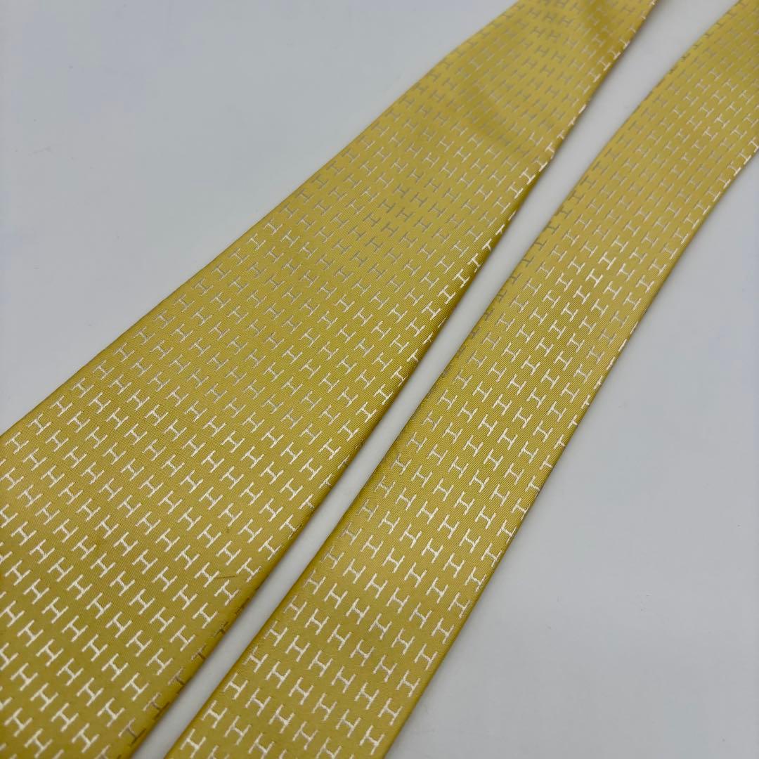 極美品✨ HERMES ネクタイ ファソネ H柄 ジャガード 総柄 イエロー 黄