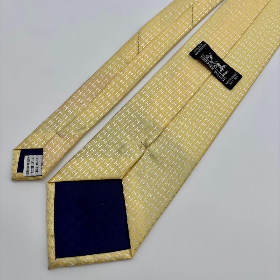極美品✨ HERMES ネクタイ ファソネ H柄 ジャガード 総柄 イエロー 黄