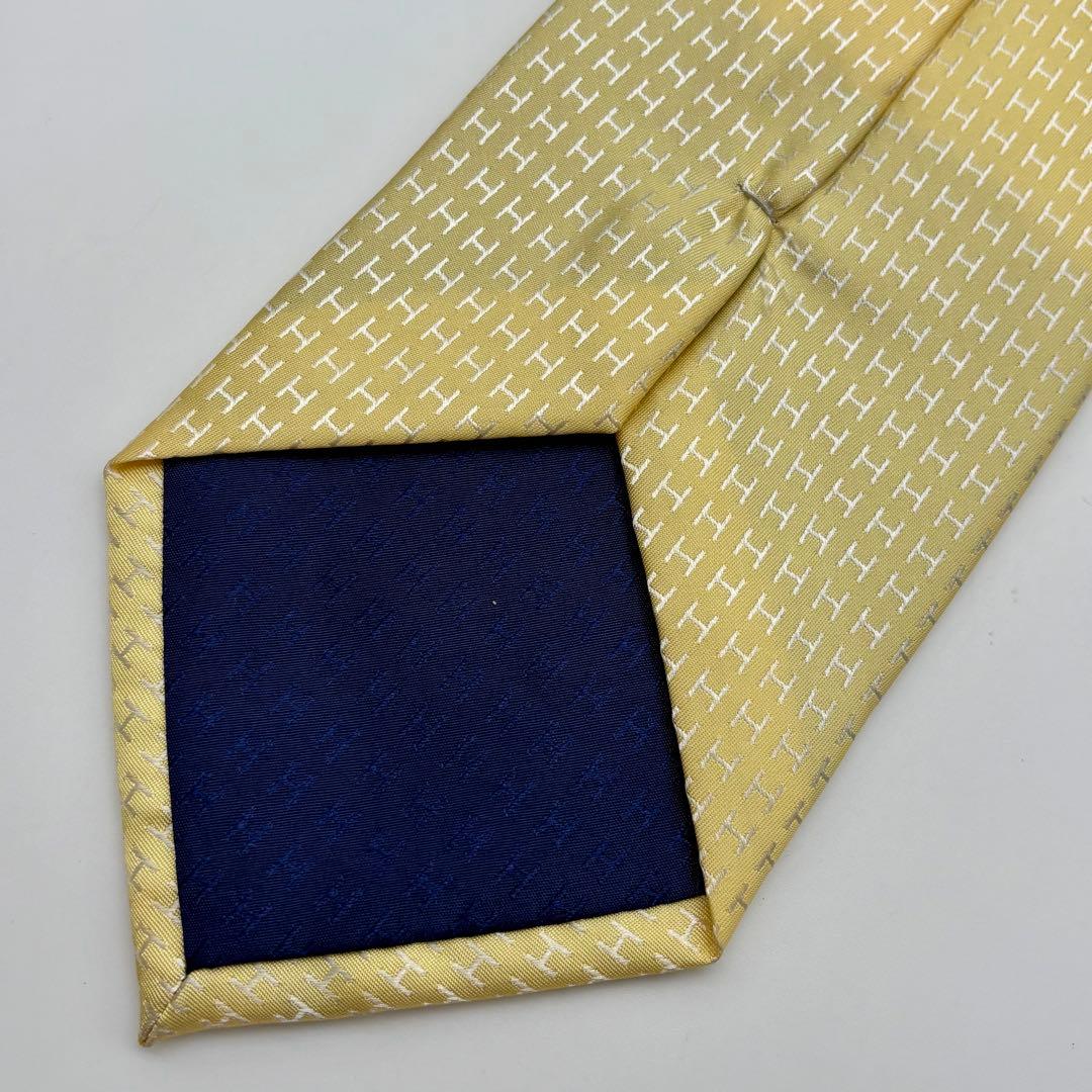 極美品✨ HERMES ネクタイ ファソネ H柄 ジャガード 総柄 イエロー 黄
