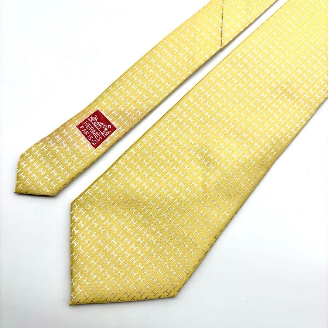極美品✨ HERMES ネクタイ ファソネ H柄 ジャガード 総柄 イエロー 黄