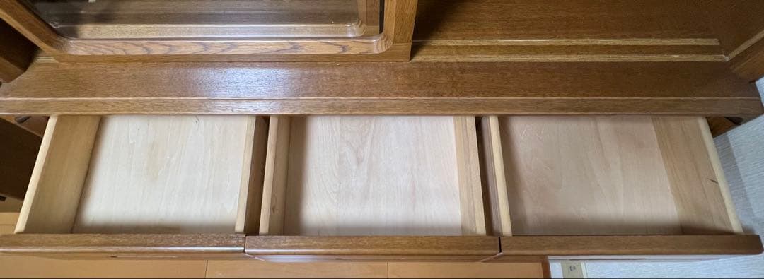 豆パンさん専用　木製食器棚カップボード　なら材ガラス引戸2段引出し3 引き戸1段