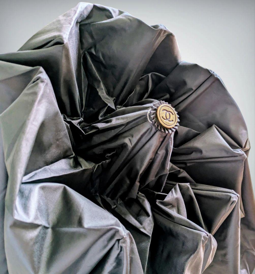 【CHANEL】シャネル　マトラッセ　折り畳み傘　ココマーク　レザーケース付　黒