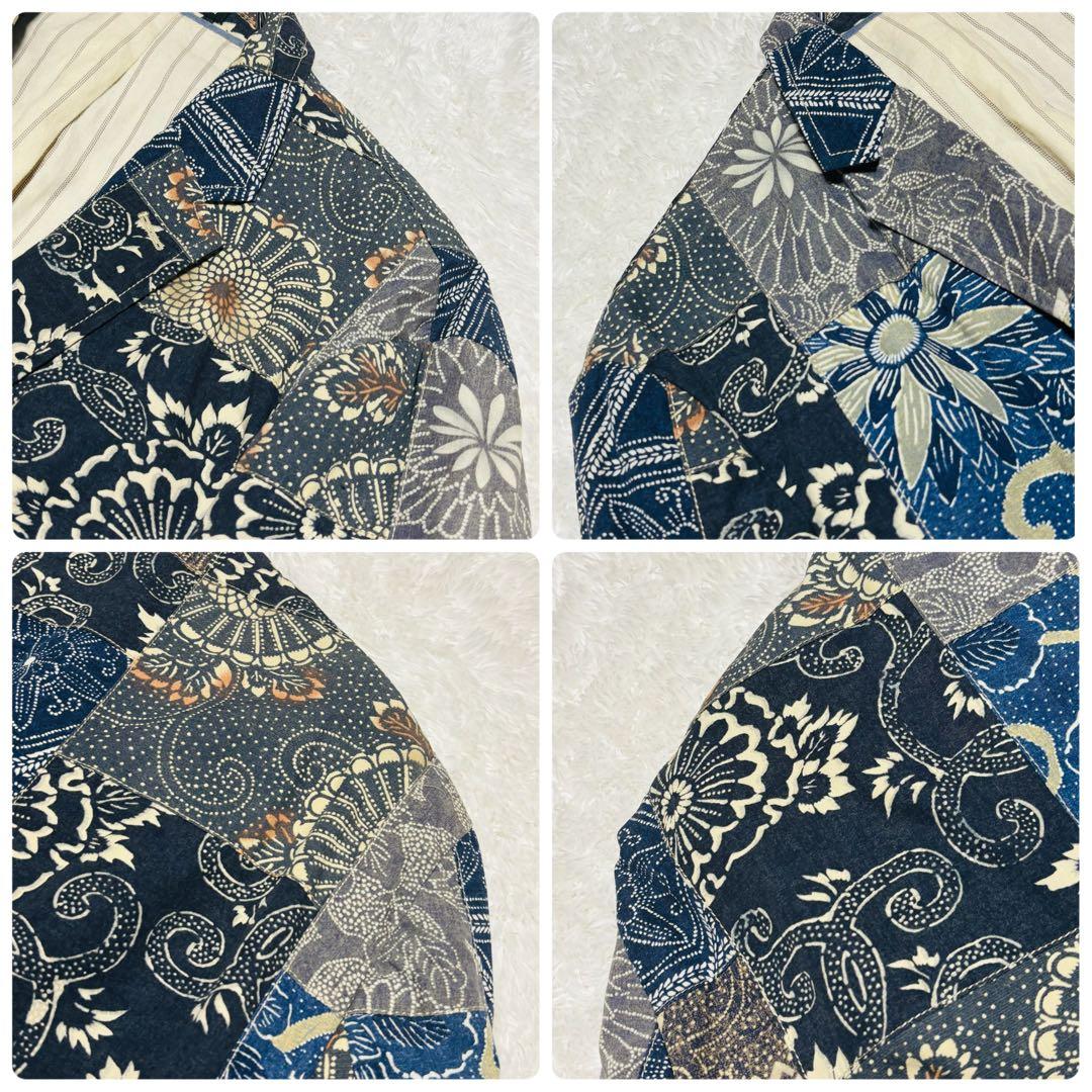 希少 J.CREW テーラードジャケット パッチワーク 和柄 藍染 唐草 2XL