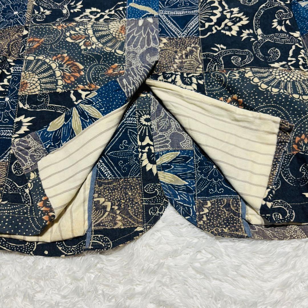 希少 J.CREW テーラードジャケット パッチワーク 和柄 藍染 唐草 2XL