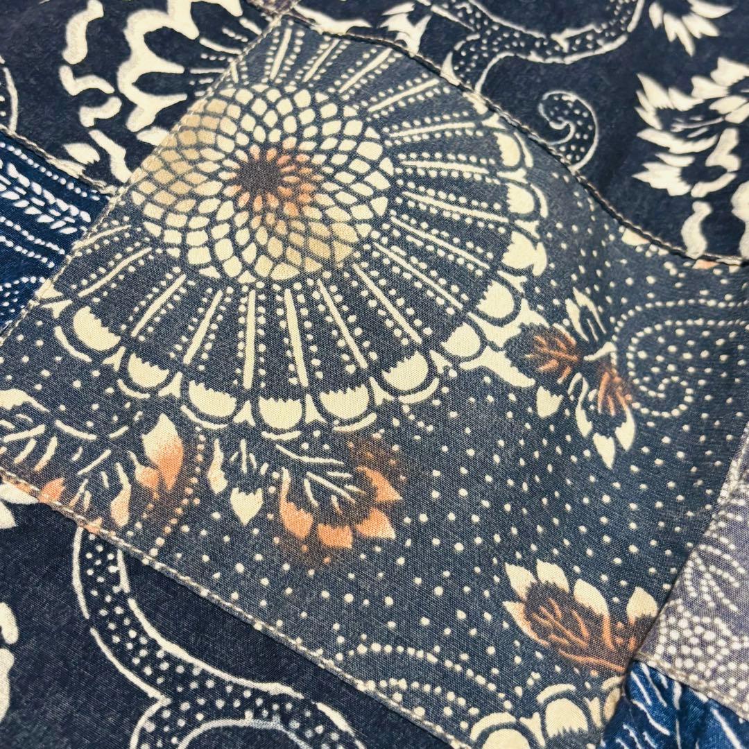 希少 J.CREW テーラードジャケット パッチワーク 和柄 藍染 唐草 2XL