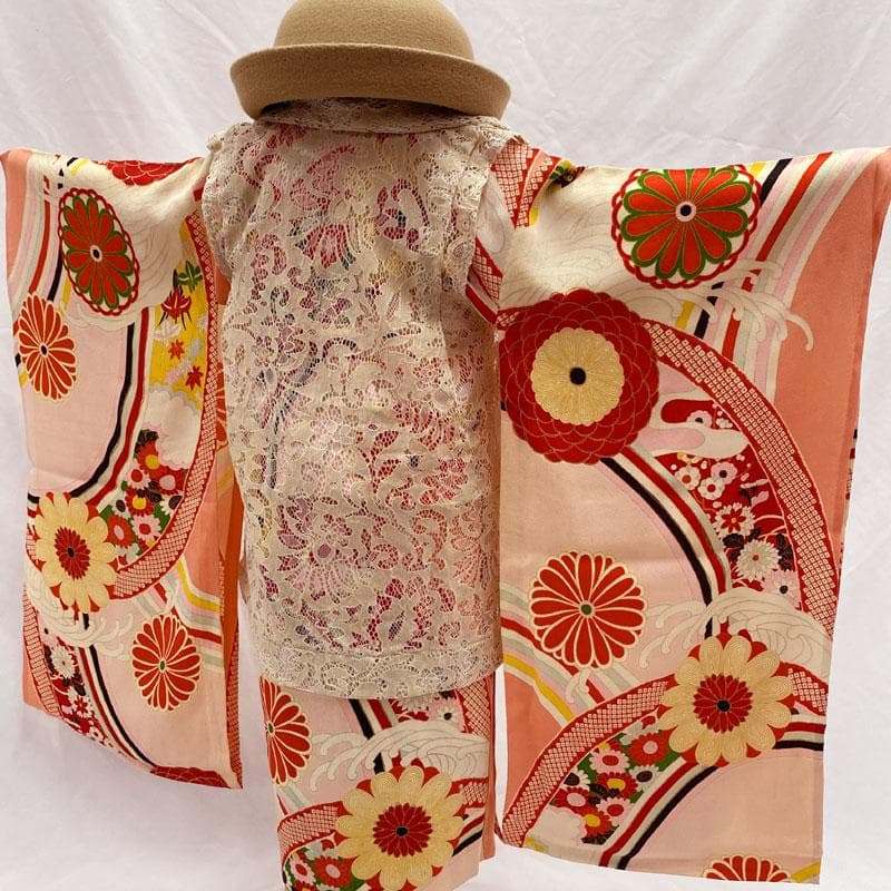 ◎509ag6着物のみ◎七五三 三歳 女の子 アンティーク着物&被布 レトロ
