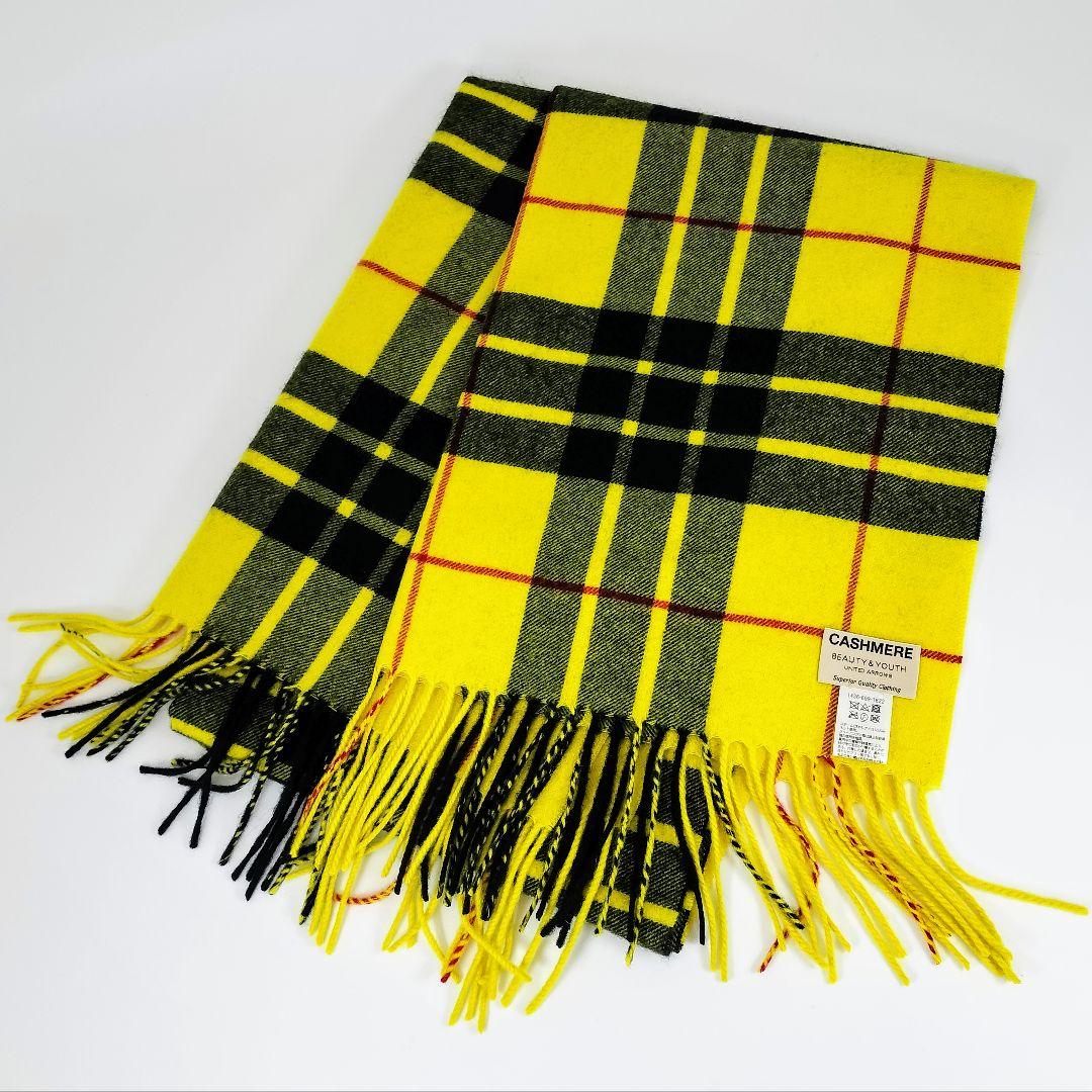 a*7様 カシミヤ イエロー 黄 大判 チェック ストール ショール ユナイテッ