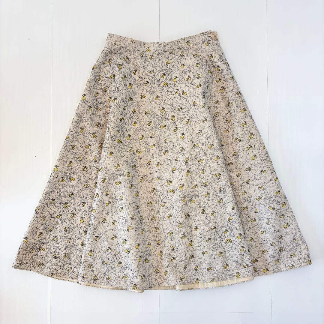 ミナペルホネン mina フレアスカート 花柄 ベージュ