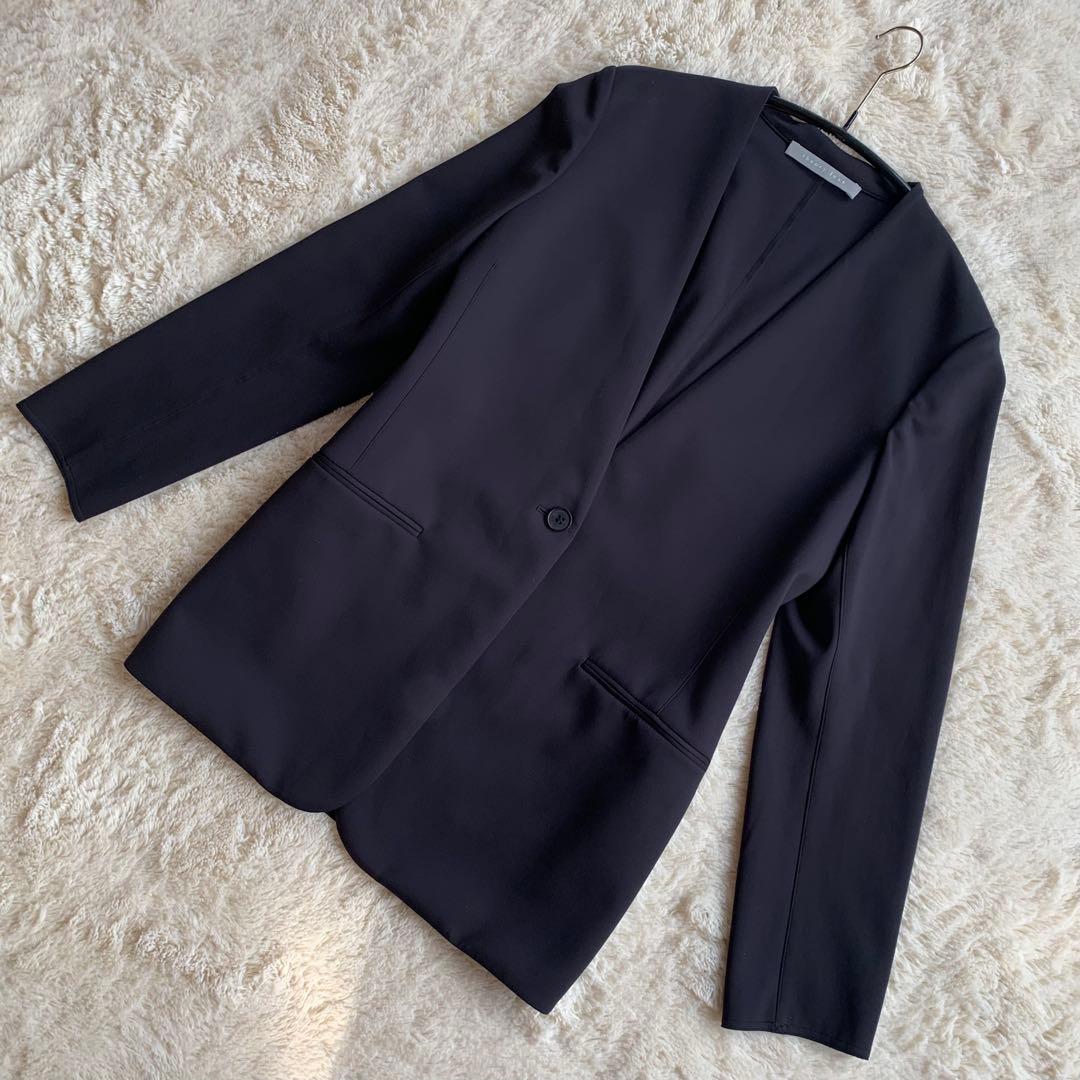 セオリーリュクス ノーカラージャケット 38 濃紺 Theory ストレッチ