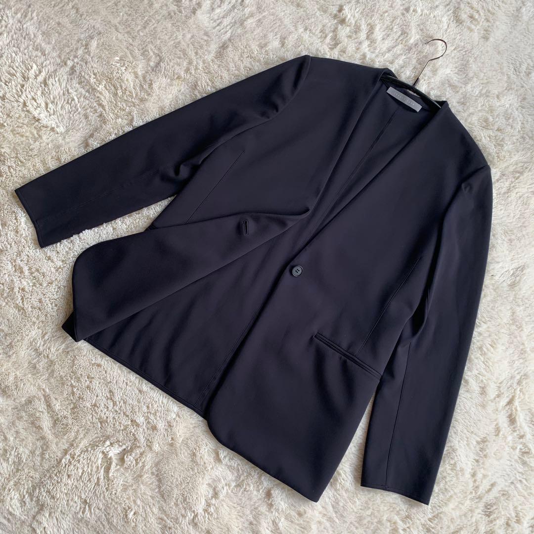 セオリーリュクス ノーカラージャケット 38 濃紺 Theory ストレッチ