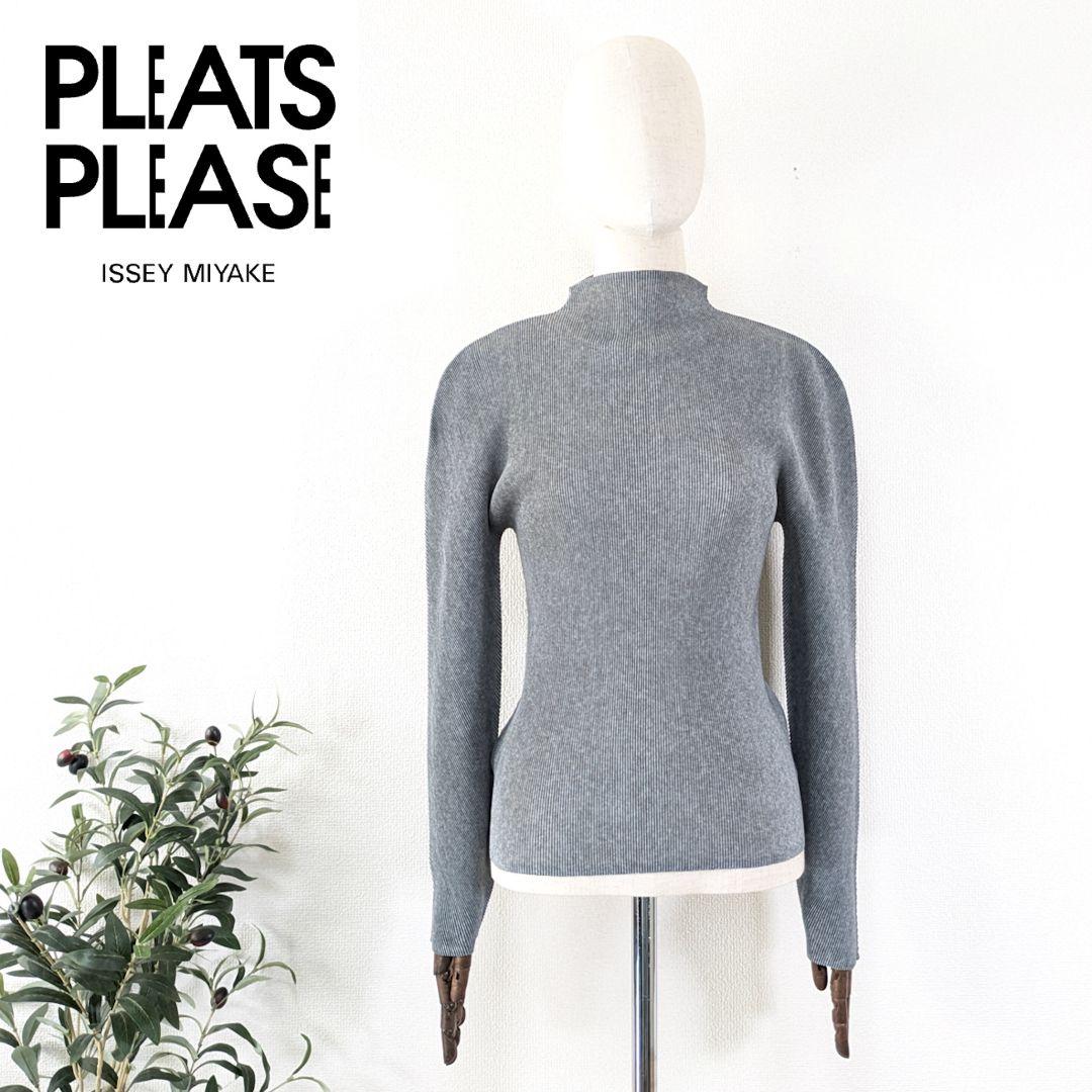 プリーツプリーズ　イッセイミヤケ　モックネック　カットソー　ミスト　3