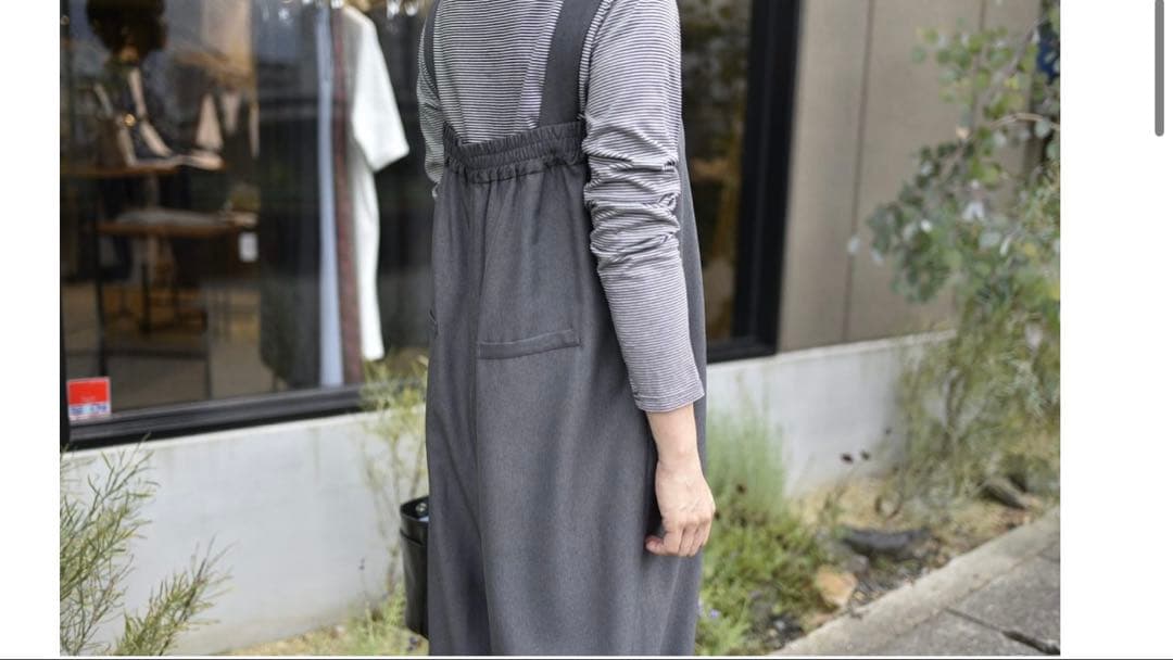 ◆あさ◆our しなやか素材のラップ風サロペット チャコールグレー