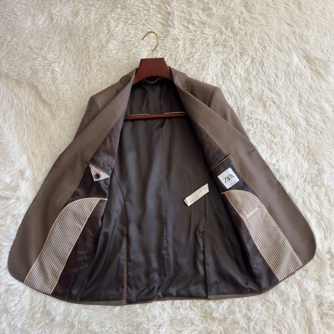 人気✨ZARA スリーピース　3P スーツ　バーズアイ柄　ラペルピン　チェーン