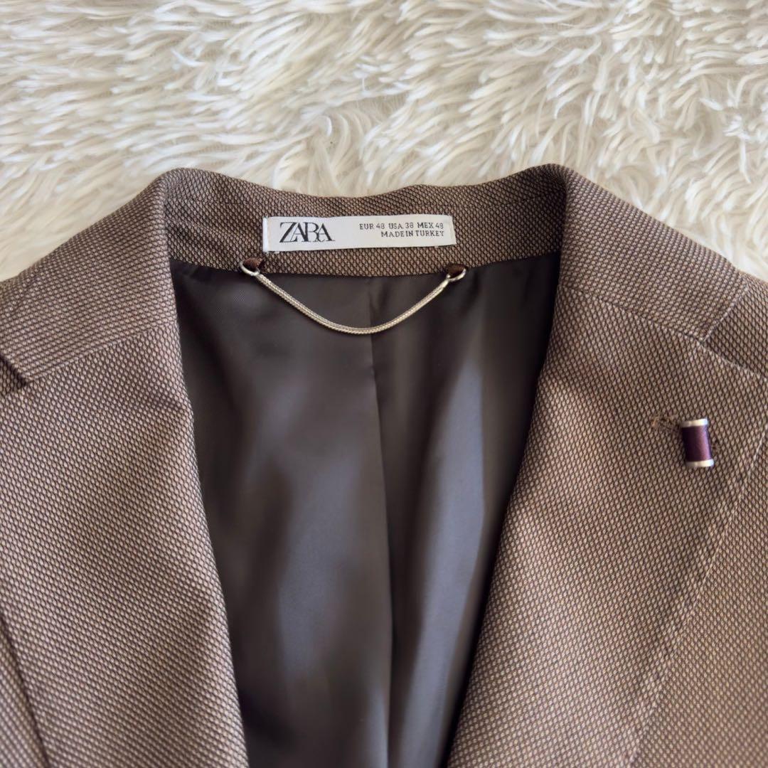 人気✨ZARA スリーピース　3P スーツ　バーズアイ柄　ラペルピン　チェーン