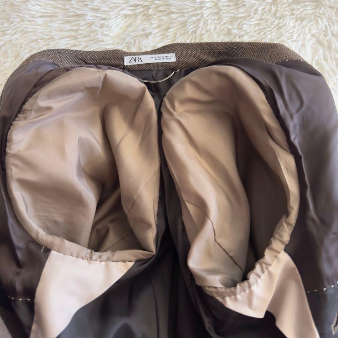 人気✨ZARA スリーピース　3P スーツ　バーズアイ柄　ラペルピン　チェーン