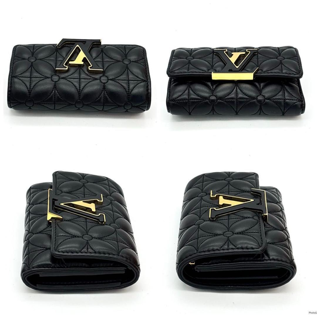 【新品同様】ルイヴィトン カプシーヌ コンパクト フラワー キルティング 黒