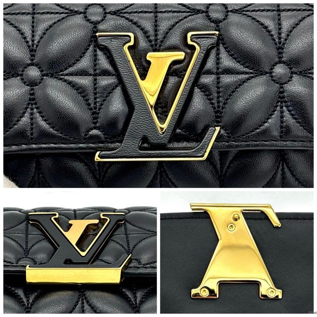 【新品同様】ルイヴィトン カプシーヌ コンパクト フラワー キルティング 黒