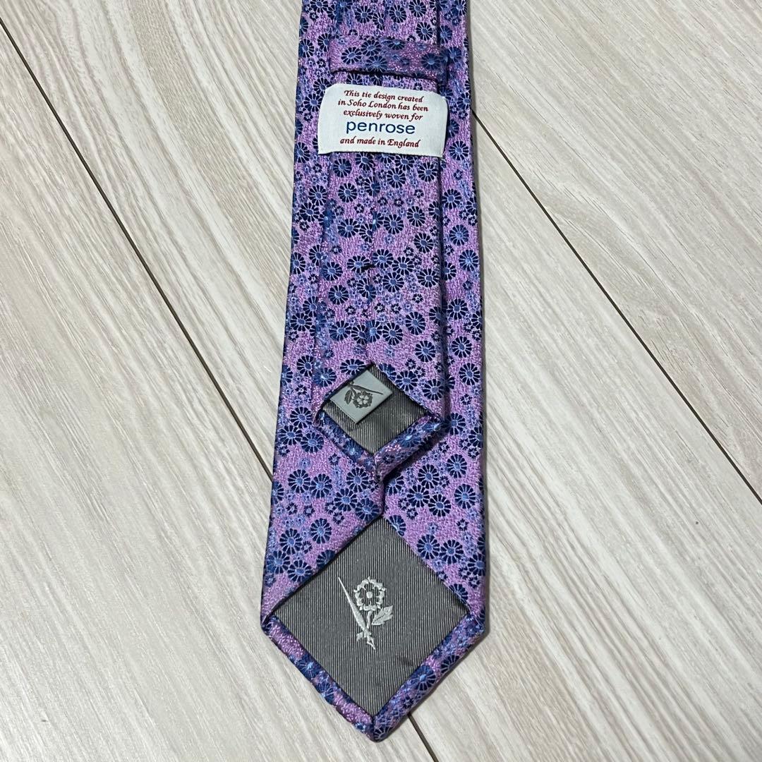 極美品✨Penrose ペンローズ ネクタイ 紫 ピンク 花柄 ジャガード 光沢