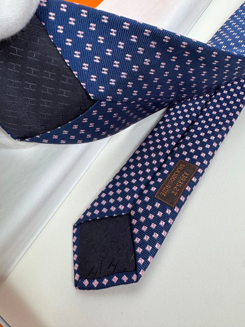 タグ付き未使用 エルメス ネイビー ネクタイ