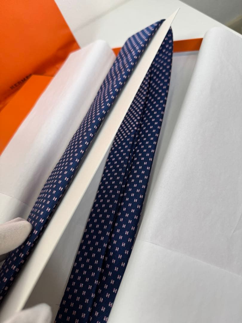 タグ付き未使用 エルメス ネイビー ネクタイ